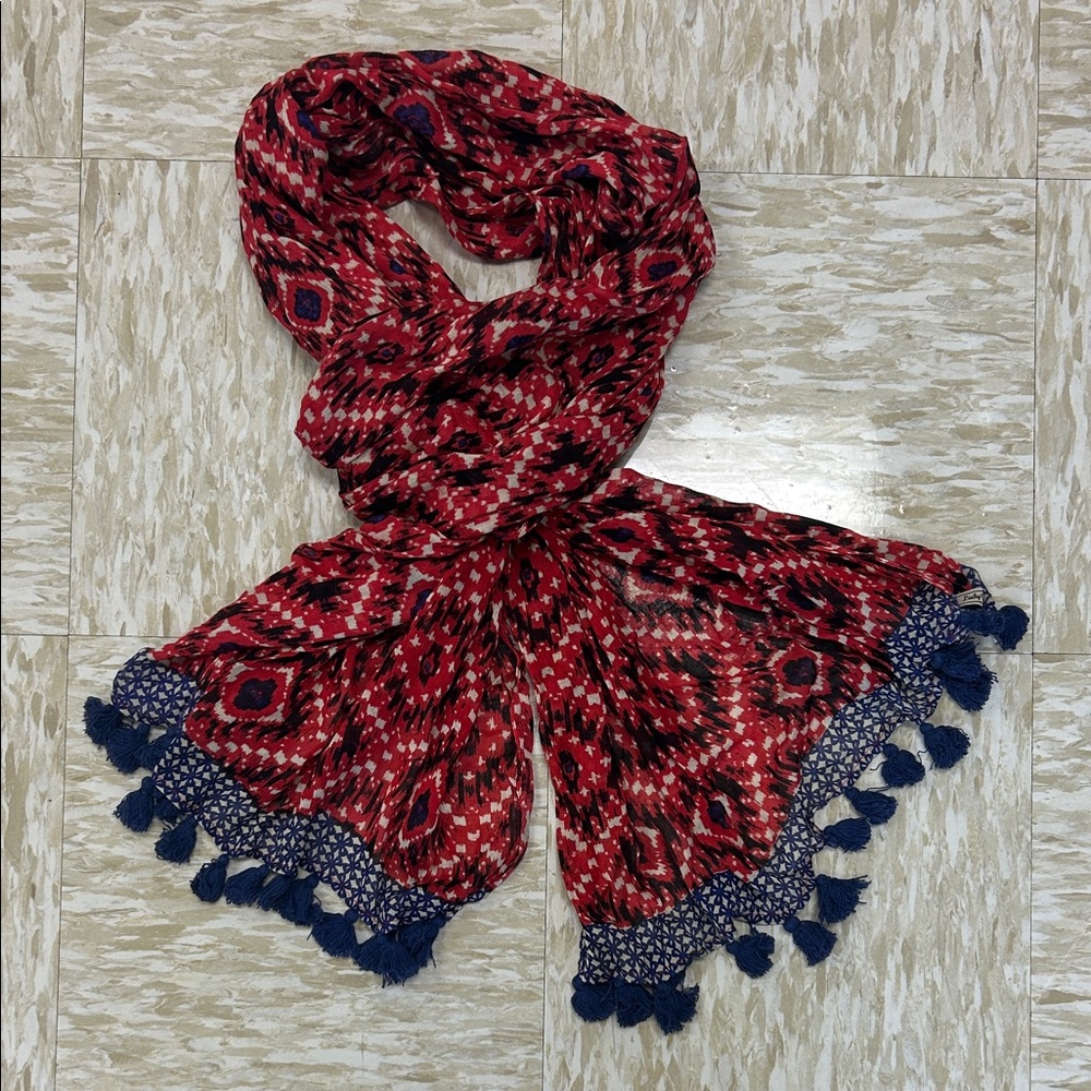 Lucky Brand Red and Blue Patterned Scarf